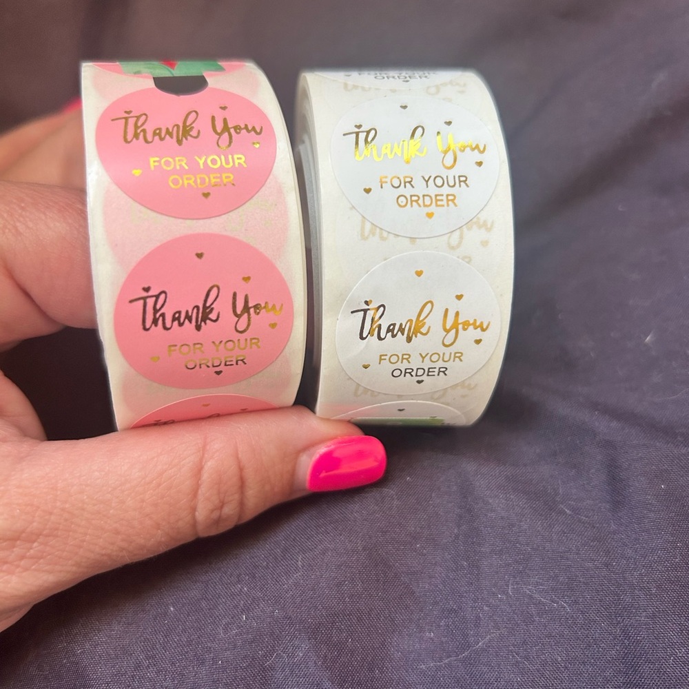 Thank You Stickers 1” - Pink or White